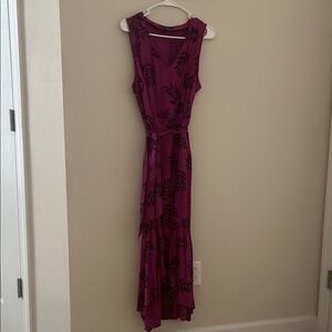 Apt. 9 Magenta Sleeveless High-Low Maxi Dress with Black Leaf Print